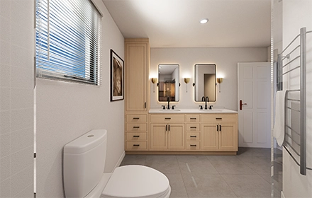 Bathroom remodel design, elevation drawings with realistic 3d render
