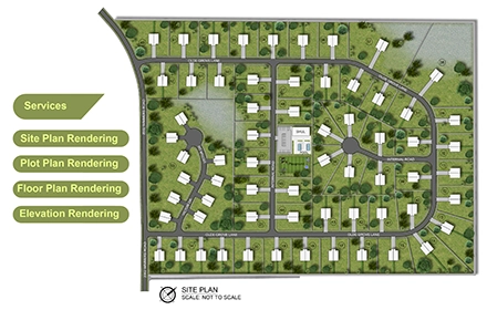 Render site plan, 2d floor plan, or city map realistically in photoshop
